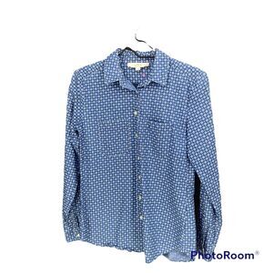Ann Taylor LOFT Women's Flower Print Button Down Shirt Top Size XS Blue Casual